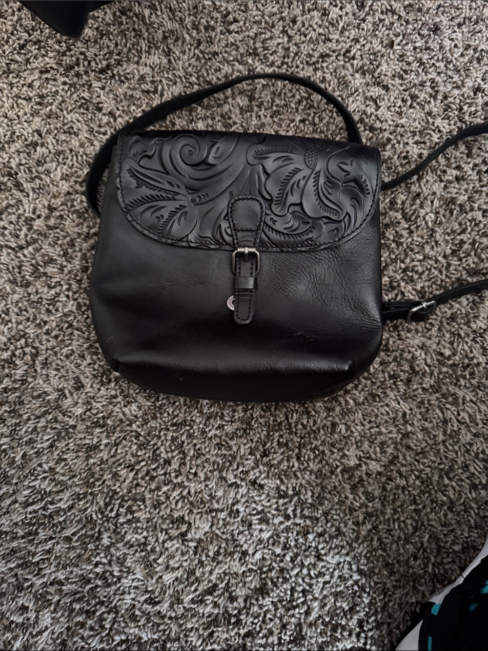 Patricia Nash Black Tooled Flap Crossbody Backpack Purse